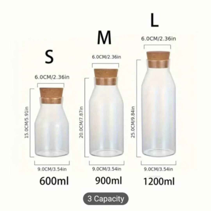 Premium Borosilicate Glass Jar Bottle with Eco-Friendly Wooden Cork Cap