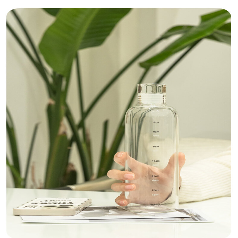 Motivational Time Marker Glass Water Bottle - Hydration Made Easy