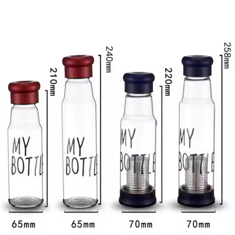 Premium Glass Water Bottle with Aluminum Cap & Stylish My Bottle Black Pouch