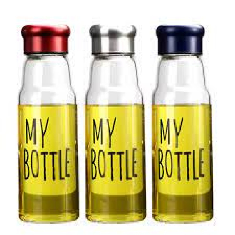 Premium Glass Water Bottle with Aluminum Cap & Stylish My Bottle Black Pouch