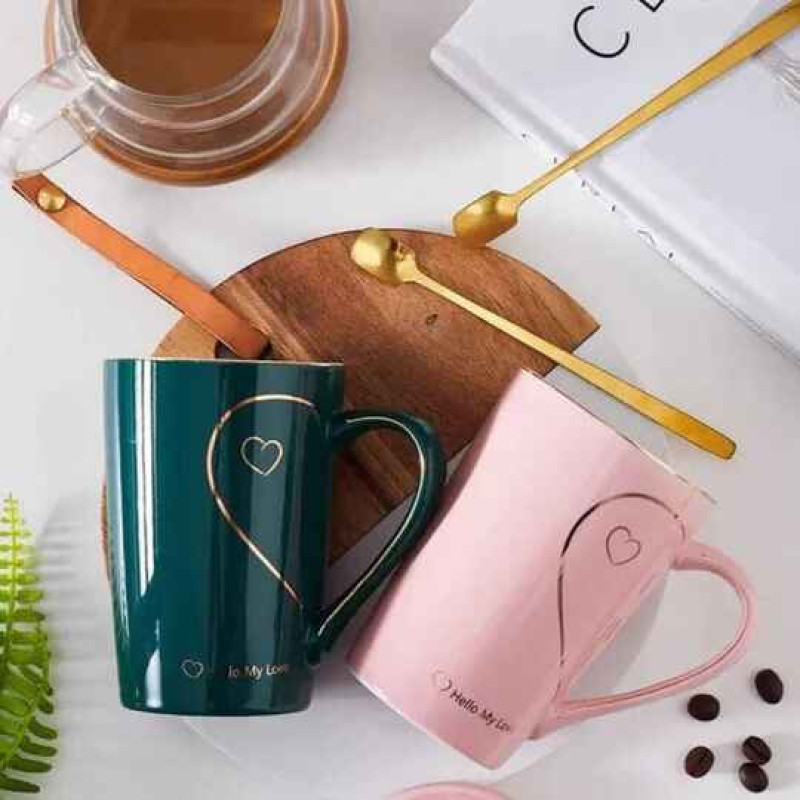 Romantic Ceramic Couple Mug Set - Love Sign Design