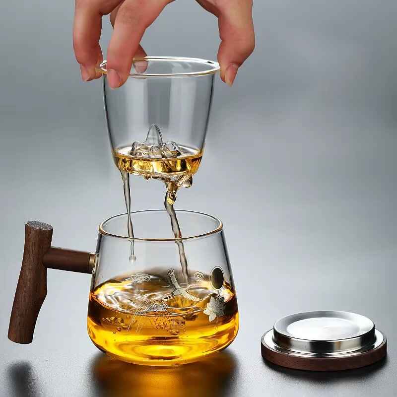 Elegant Heat-Resistant Kawa Teacup with Infuser – 450ML Luxury Glass Tea Cup for Office Use