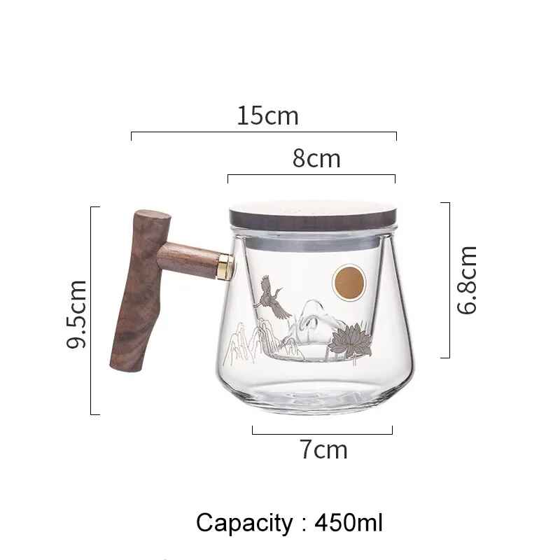 Elegant Heat-Resistant Kawa Teacup with Infuser – 450ML Luxury Glass Tea Cup for Office Use
