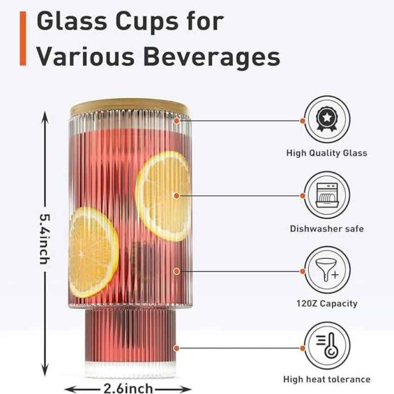 Stylish Glass Tumbler with Wooden Lid & Glass Straw