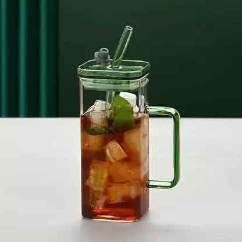 Colored Handle Lids Glass Coffees & Straw Tumblers