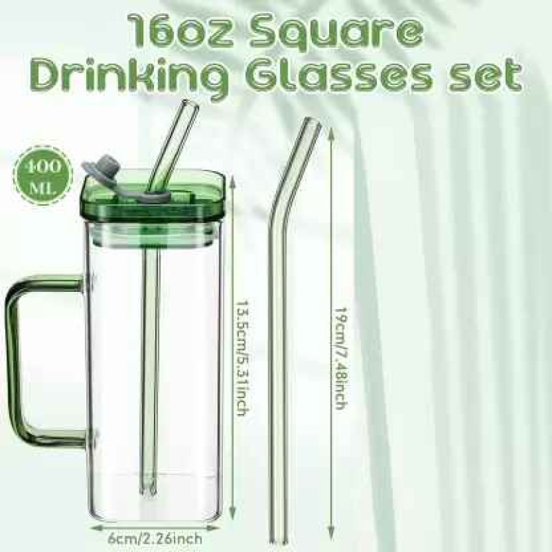 Colored Handle Lids Glass Coffees & Straw Tumblers