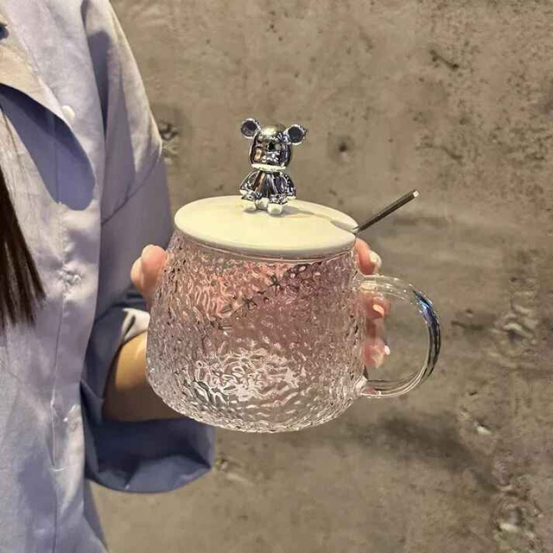 Elegant Glass Cup with Lid and Spoon