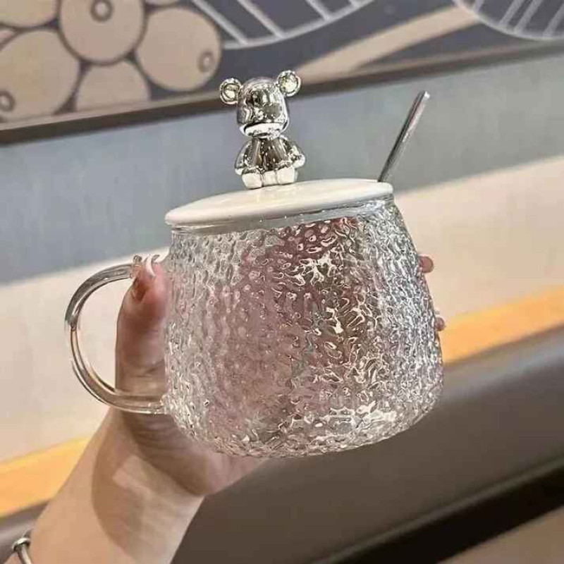 Elegant Glass Cup with Lid and Spoon
