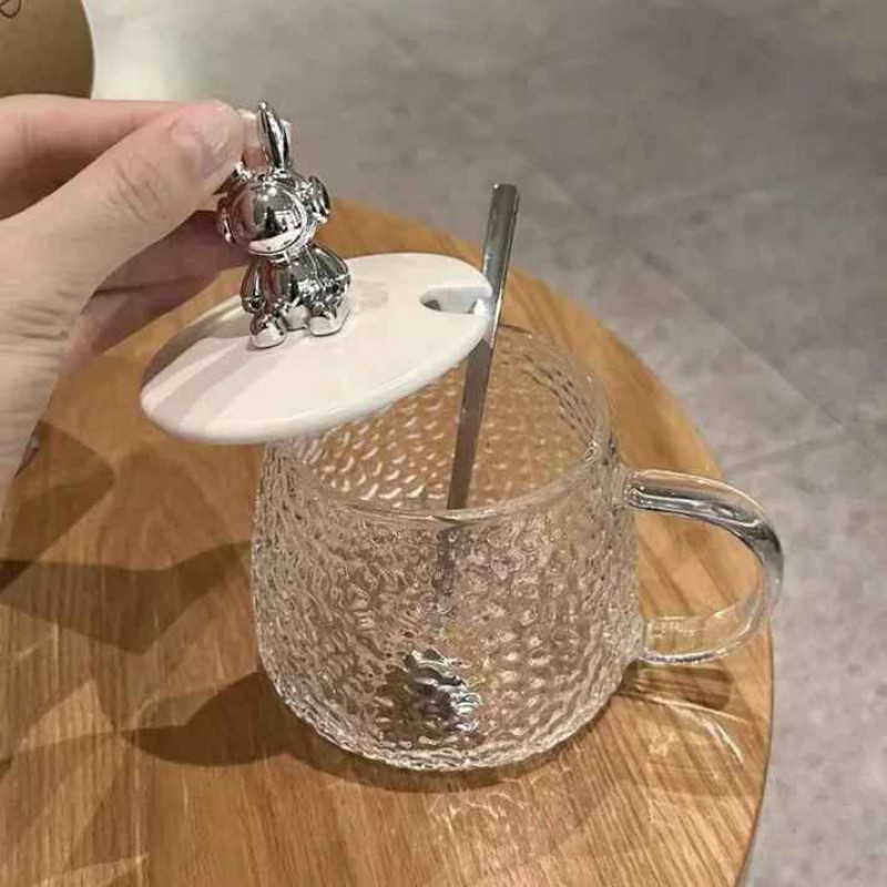 Elegant Glass Cup with Lid and Spoon