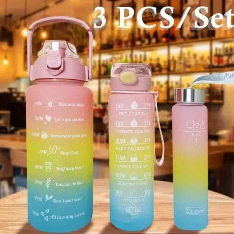 Spacious Gradient Motivational Sports Water Bottles Set - Three-Piece Collection