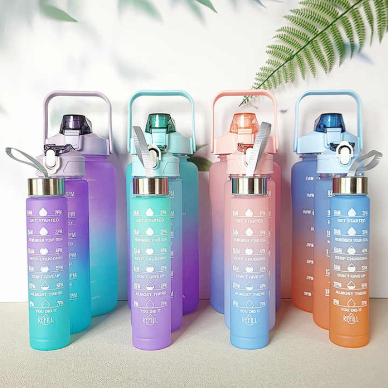 Spacious Gradient Motivational Sports Water Bottles Set - Three-Piece Collection
