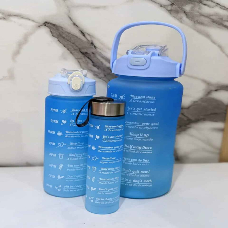 Spacious Gradient Motivational Sports Water Bottles Set - Three-Piece Collection