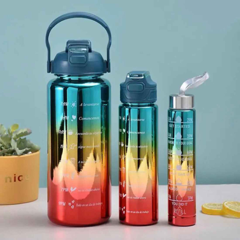 Versatile 3-Piece Metallic Water Bottle Set