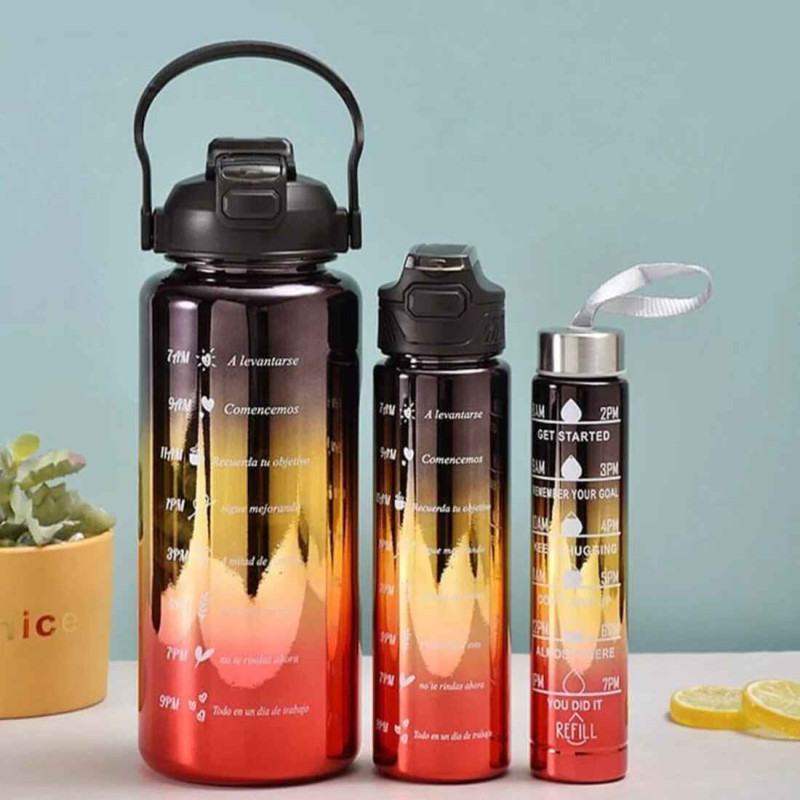 Versatile 3-Piece Metallic Water Bottle Set