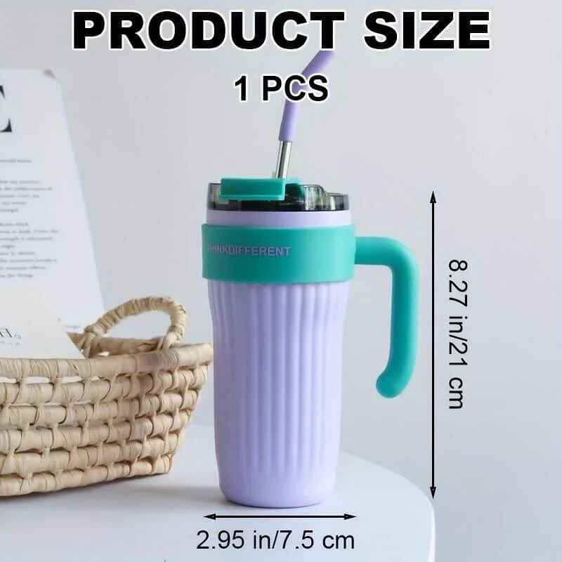 860ML Stainless Steel Portable Coffee Mug with Straw