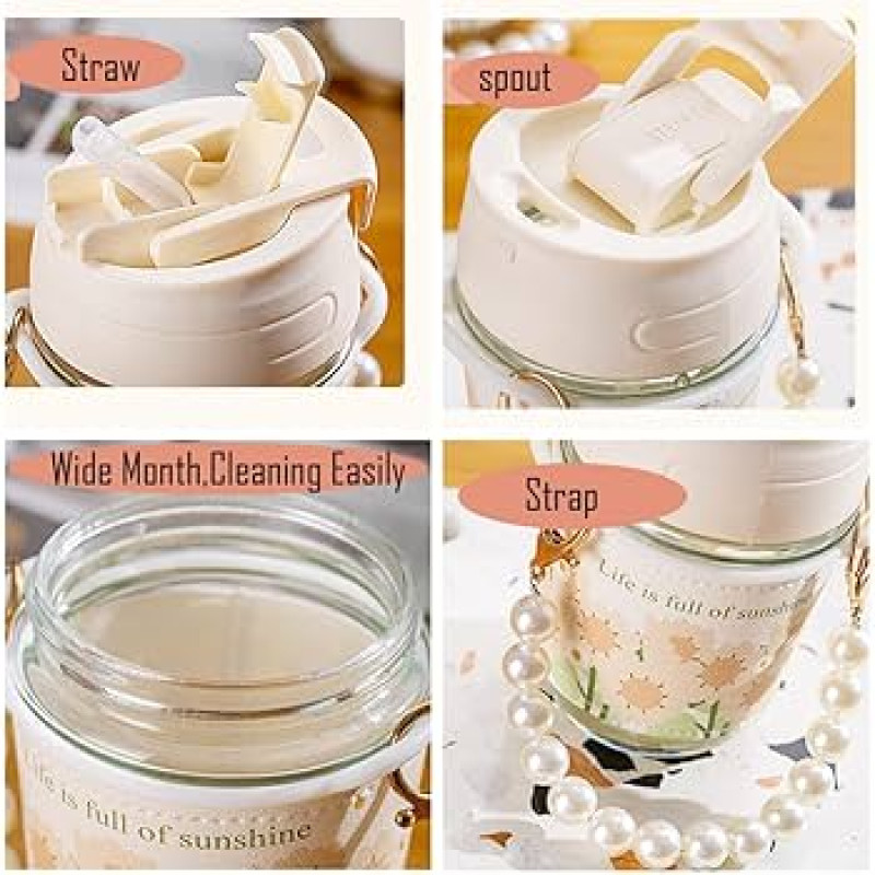 Pearl Chain Glass Water Cup, Elegant Glassware for Women, High-Quality Household Glass Cup