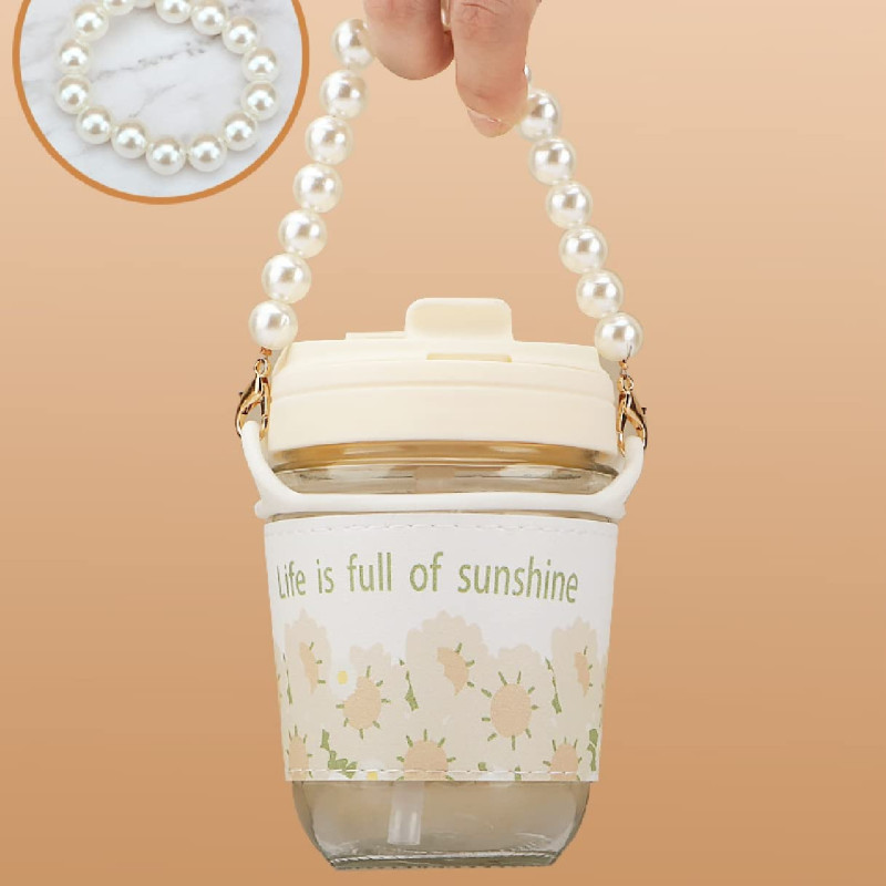 Pearl Chain Glass Water Cup, Elegant Glassware for Women, High-Quality Household Glass Cup