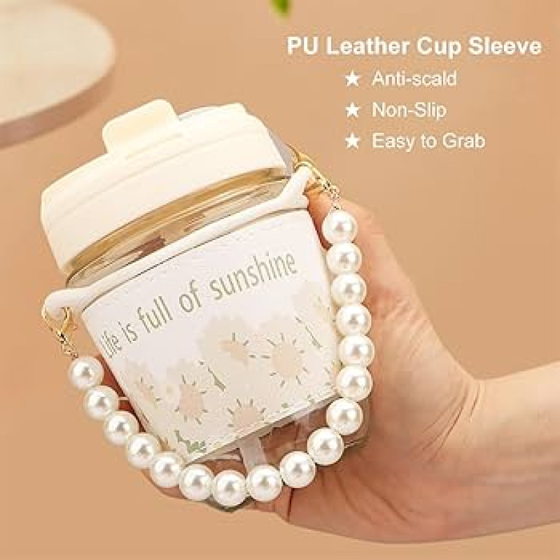 Pearl Chain Glass Water Cup, Elegant Glassware for Women, High-Quality Household Glass Cup