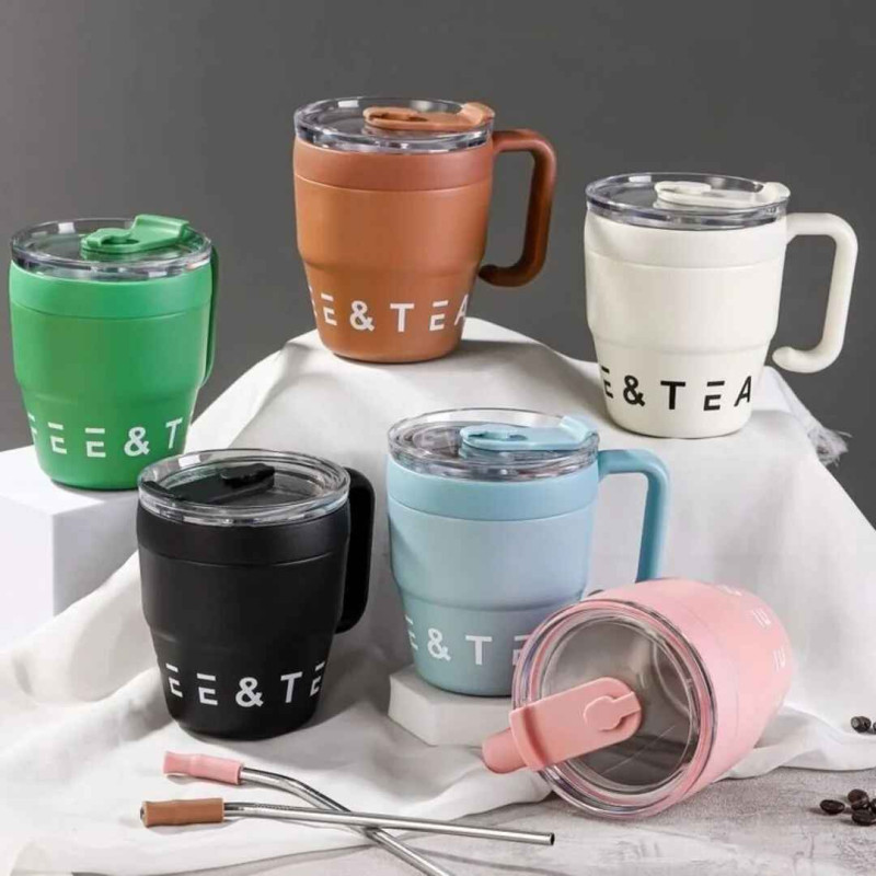 Eco-Friendly Portable Korean Coffee Cup with Lid and Straw – 480ml