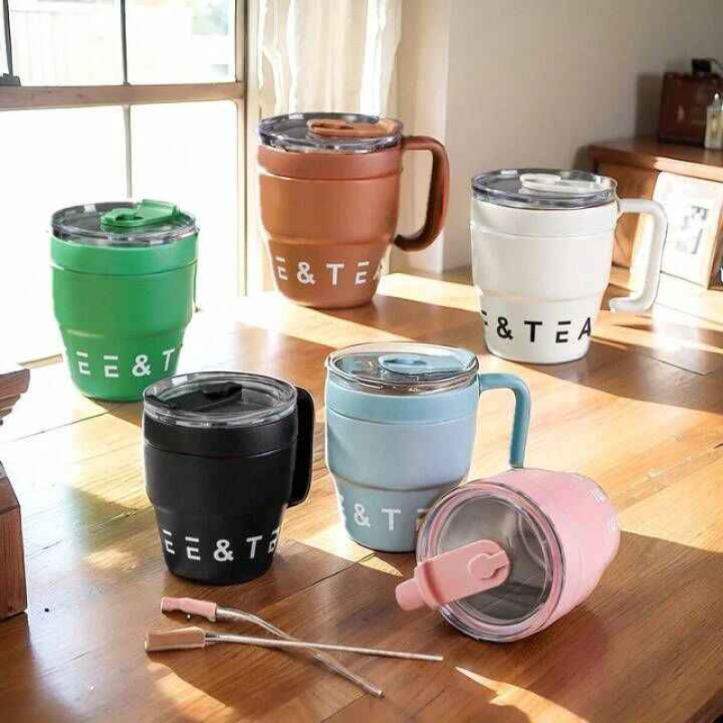 Eco-Friendly Portable Korean Coffee Cup with Lid and Straw – 480ml