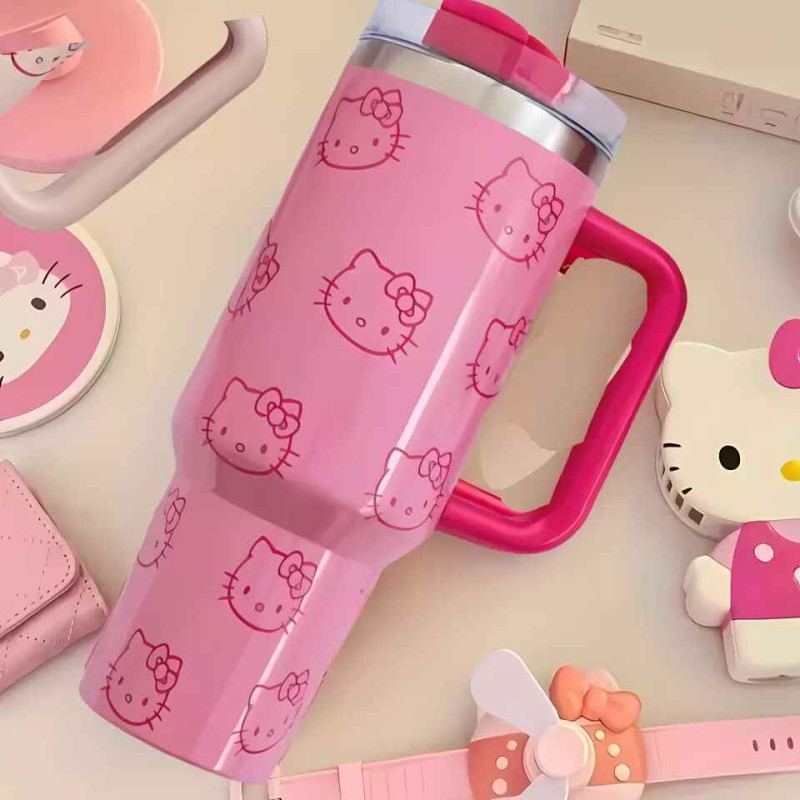 Cute Hello Kitty Iridescent Pink Stainless Steel Tumbler – 40 Oz Hot/Cold Insulated Cup