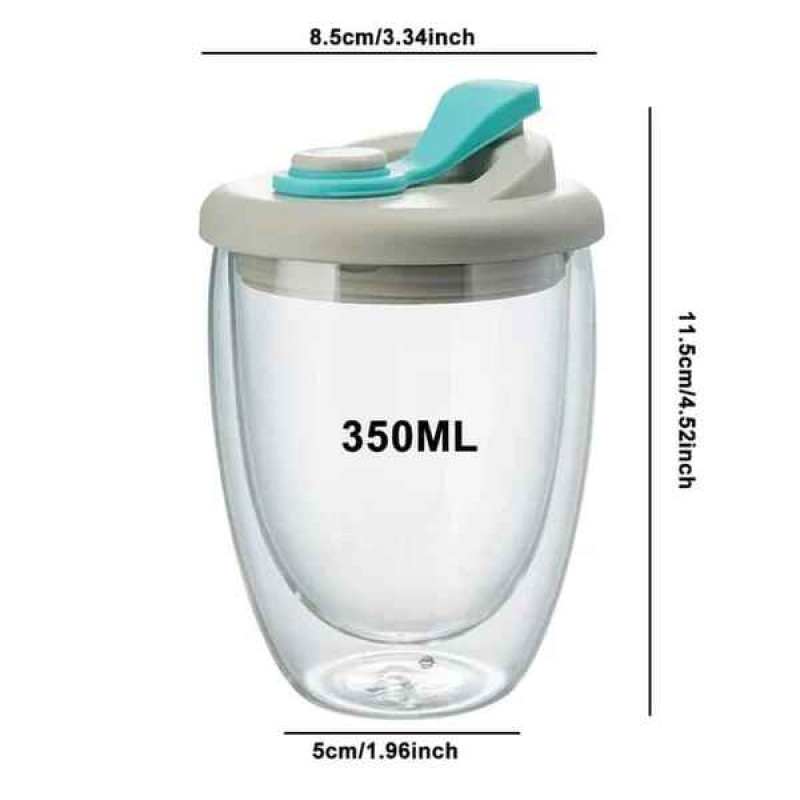 Insulated Double Layer Travel Glass Mug with Lid - Perfect for Hot and Cold Beverages