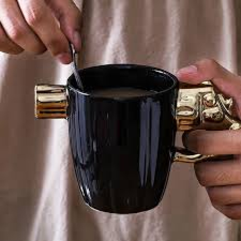 Unique Revolver Shaped Coffee Mug | Creative Gold & Silver Ceramic Cup