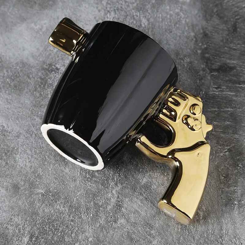 Unique Revolver Shaped Coffee Mug | Creative Gold & Silver Ceramic Cup