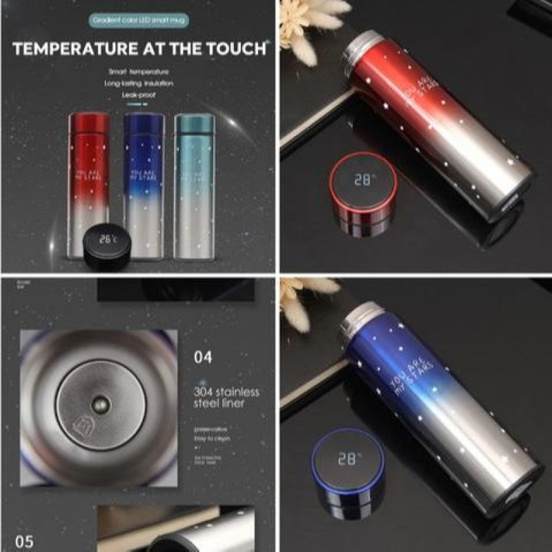 STAR Printed Smart Vacuum Insulated Thermos Water Bottle with LED Temperature Display | 304 Stainless Steel for Hot & Cold Beverages