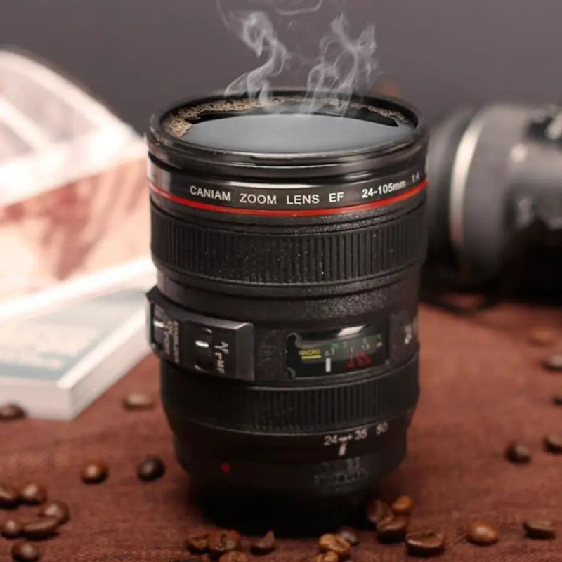 Camera Lens Inspired Stainless Steel Coffee Mug - Perfect for Photography Lovers