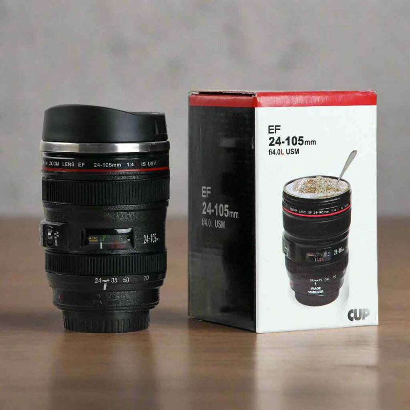 Camera Lens Inspired Stainless Steel Coffee Mug - Perfect for Photography Lovers