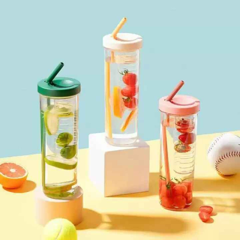 Fruit Infuser Water Bottle | Sports Drinking Bottle with Built-in Straw