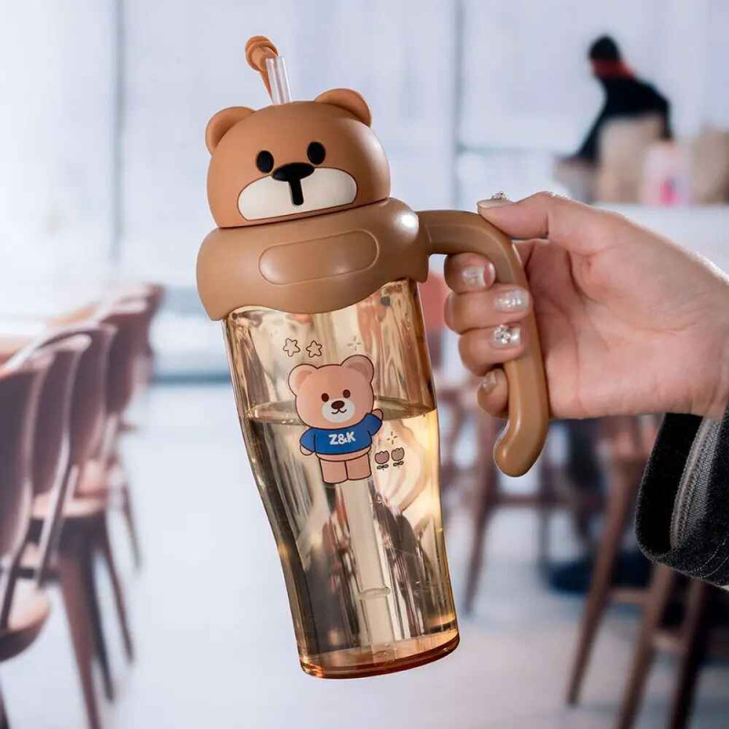 Cute Cartoon Panda and Rabbit Kids Tumbler - BPA Free 750ml Water Bottle with Handle and Straw