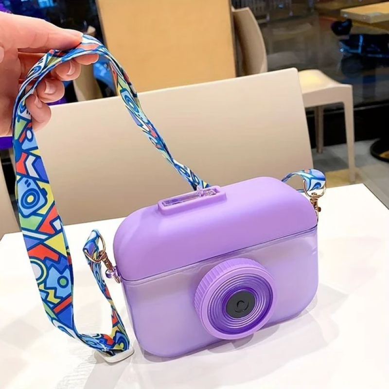 Creative Camera-Shaped Plastic Water Bottle for Kids & Adults Cute & Fun with Straw Lid