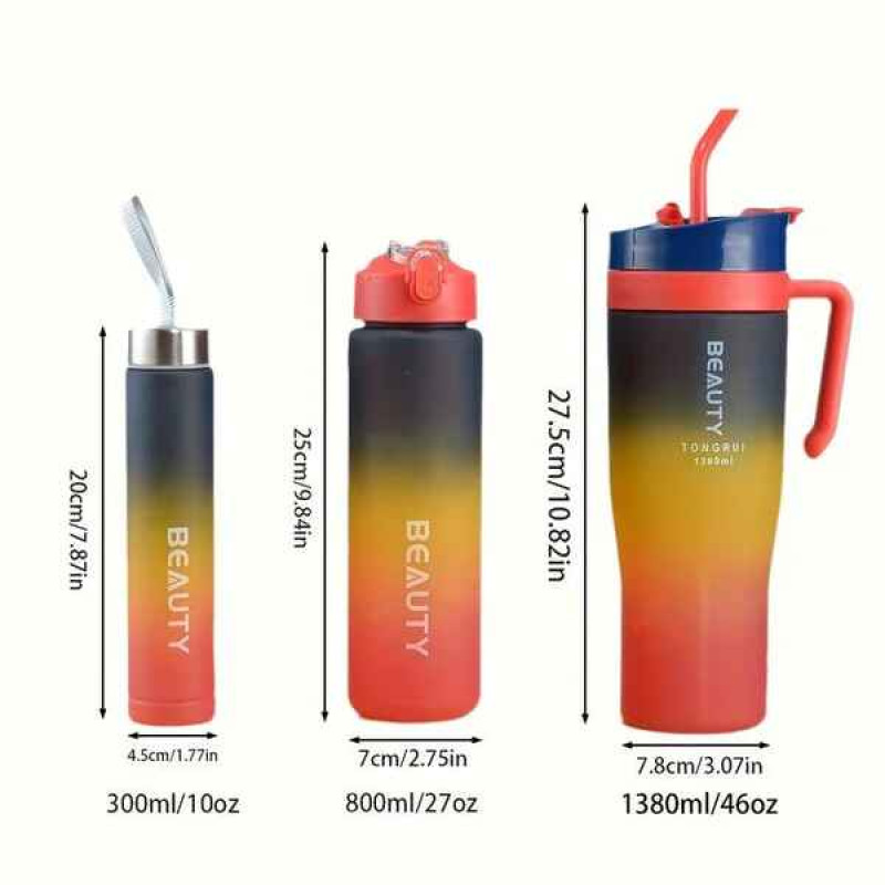 Stylish 3-Piece Gradient Color Water Bottle Set for Hydration on the Go