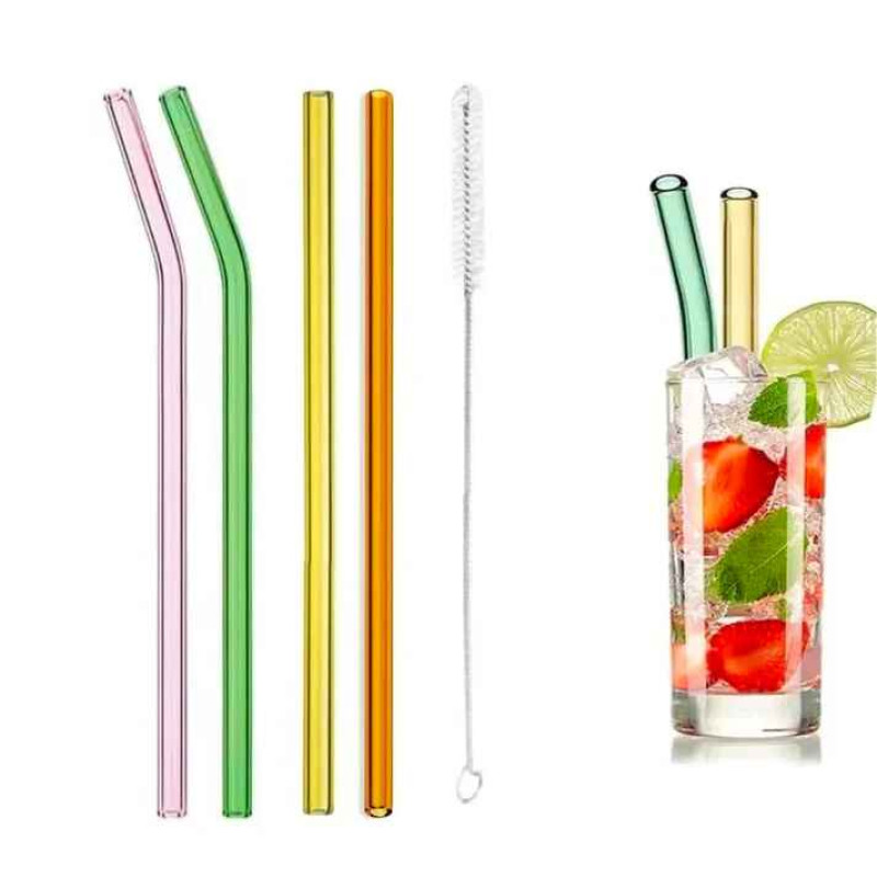 Eco-Friendly Reusable Glass Straw - Durable & Stylish for Sustainable Drinking Pack of 6