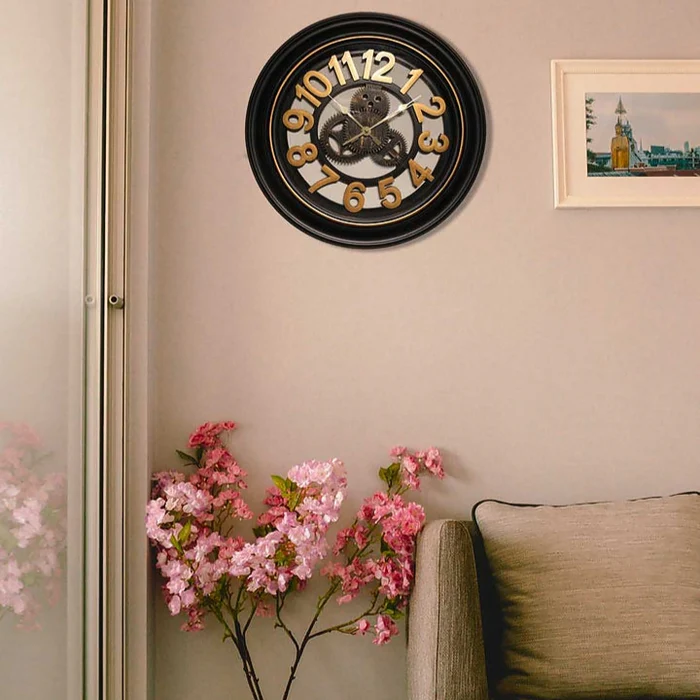 Vintage Industrial Brown Gears Wall Clock Elegant Home Decor