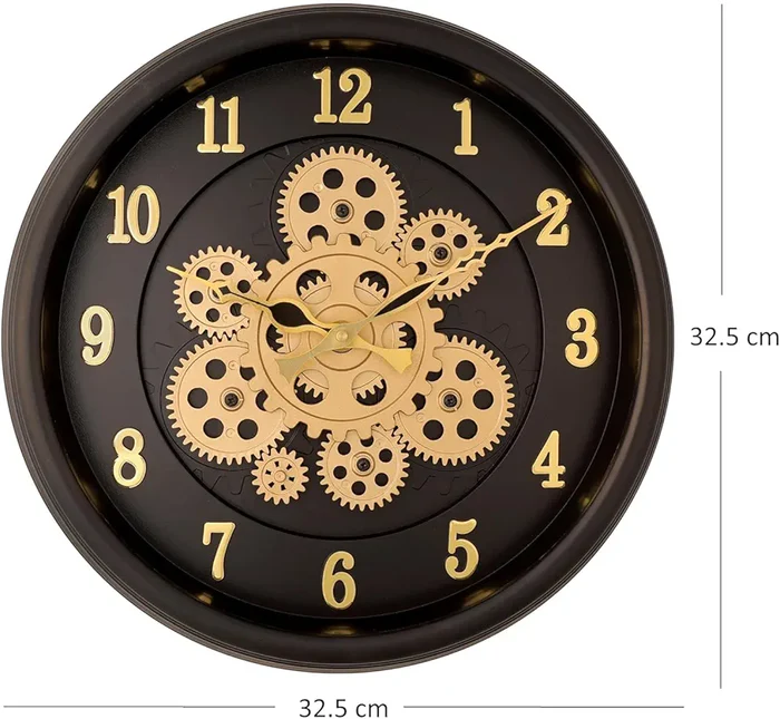 Umi Moving Gear Wall Clock - Industrial Style Decor for Your Living Room