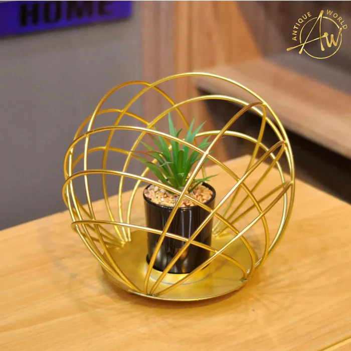Ceramic Black Plant Pot in Gilded Bowl – Elegant Plant Display