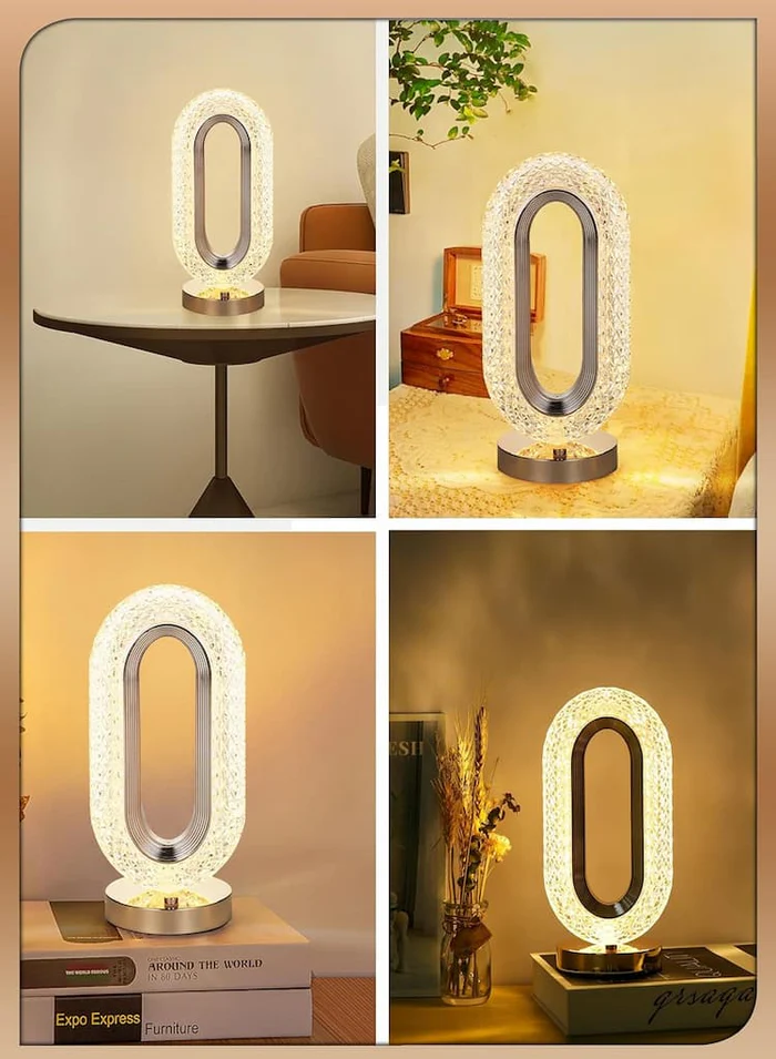 Modern Luxury Oval USB Rechargeable Crystal Table Lamp - Illuminate Your Space