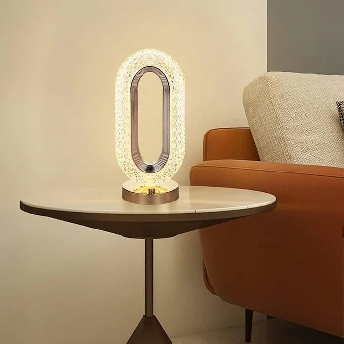 Modern Luxury Oval USB Rechargeable Crystal Table Lamp - Illuminate Your Space