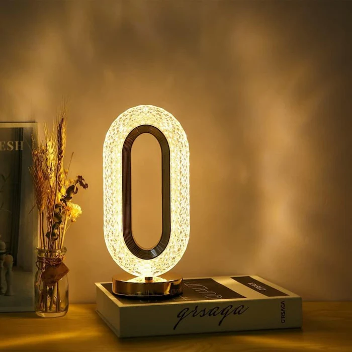 Modern Luxury Oval USB Rechargeable Crystal Table Lamp - Illuminate Your Space