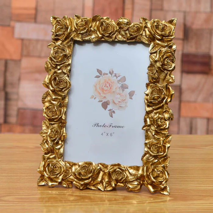Elegant Gold Antique Roses Border Photo Frame - Timeless Beauty