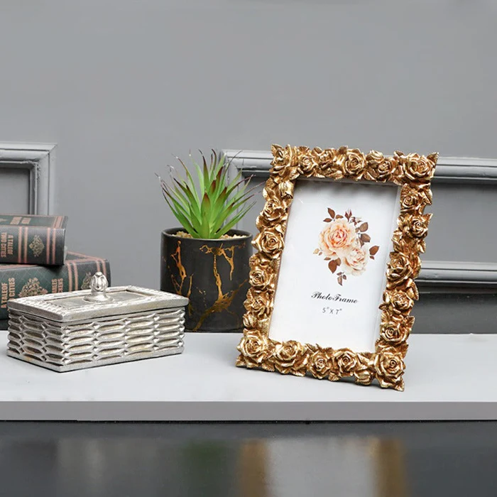 Elegant Gold Antique Roses Border Photo Frame - Timeless Beauty