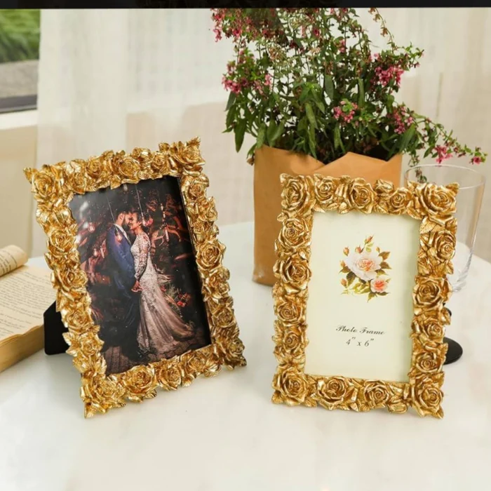 Elegant Gold Antique Roses Border Photo Frame - Timeless Beauty