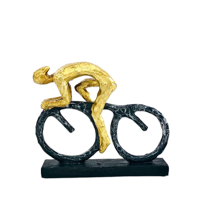 Cycling Gold Man Figure Decor - Stunning Bicycle-Themed Accent Piece