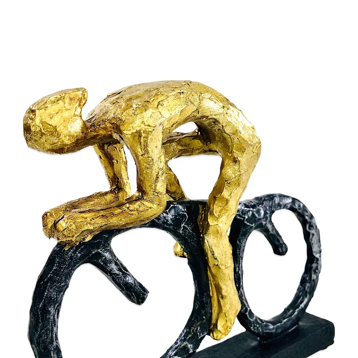 Cycling Gold Man Figure Decor - Stunning Bicycle-Themed Accent Piece