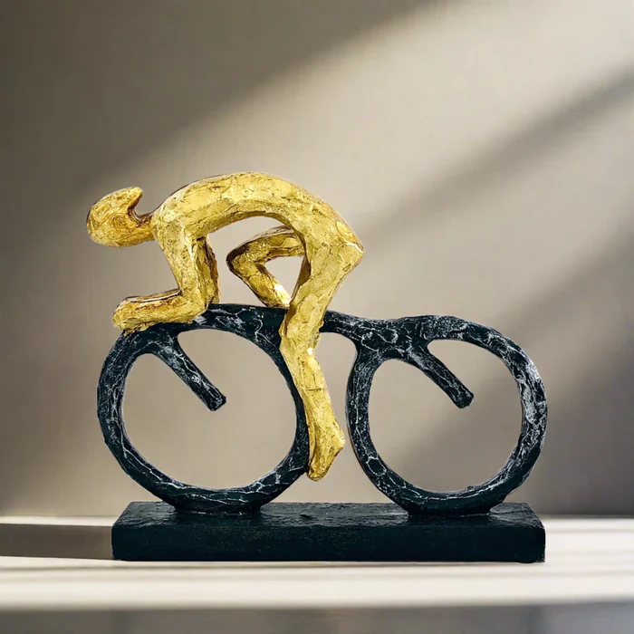 Cycling Gold Man Figure Decor - Stunning Bicycle-Themed Accent Piece