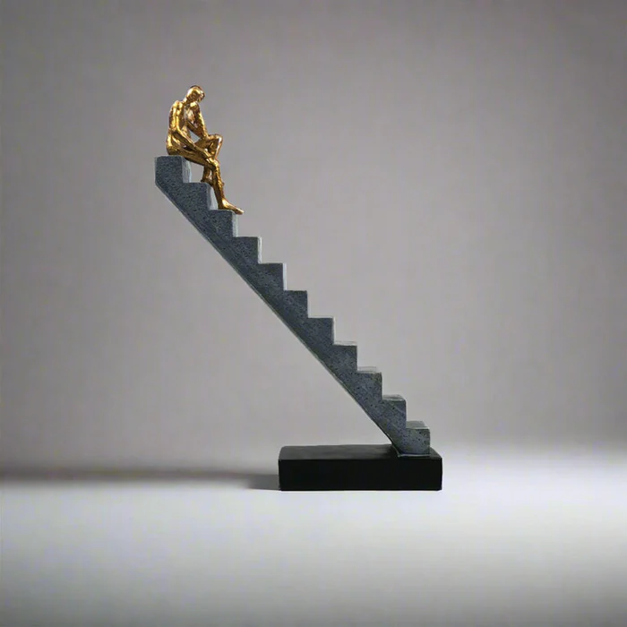 Resin Man Statue Sitting on Stairs - Unique Home Decor Accent