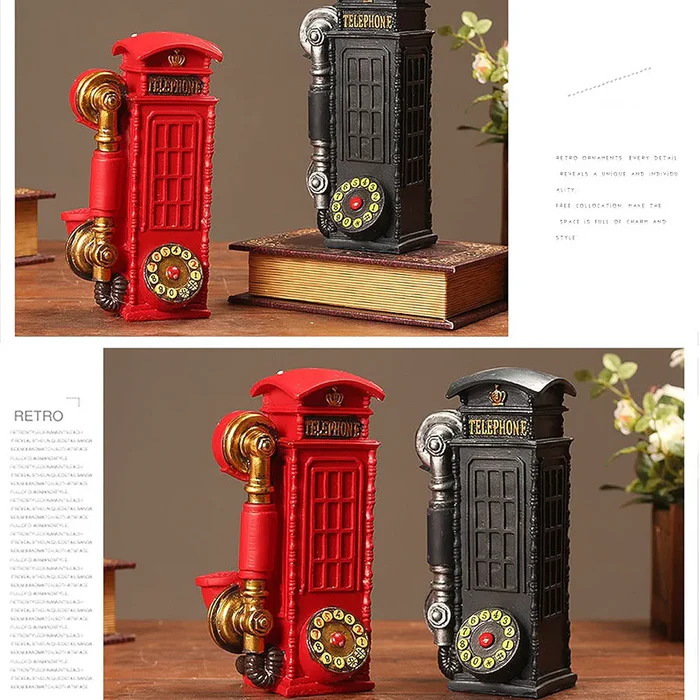 Resin Telephone Booth Desk Decoration - Charming Tabletop Accessory